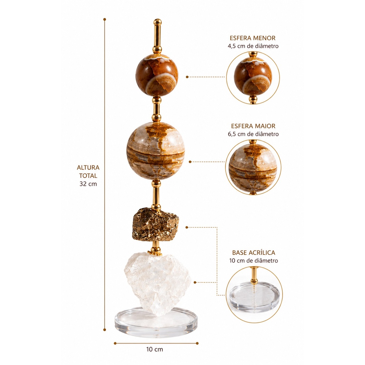 Escultura Decorativa em Ágata Natural com Quartzo Perolizado e Base Acrílica- AN244