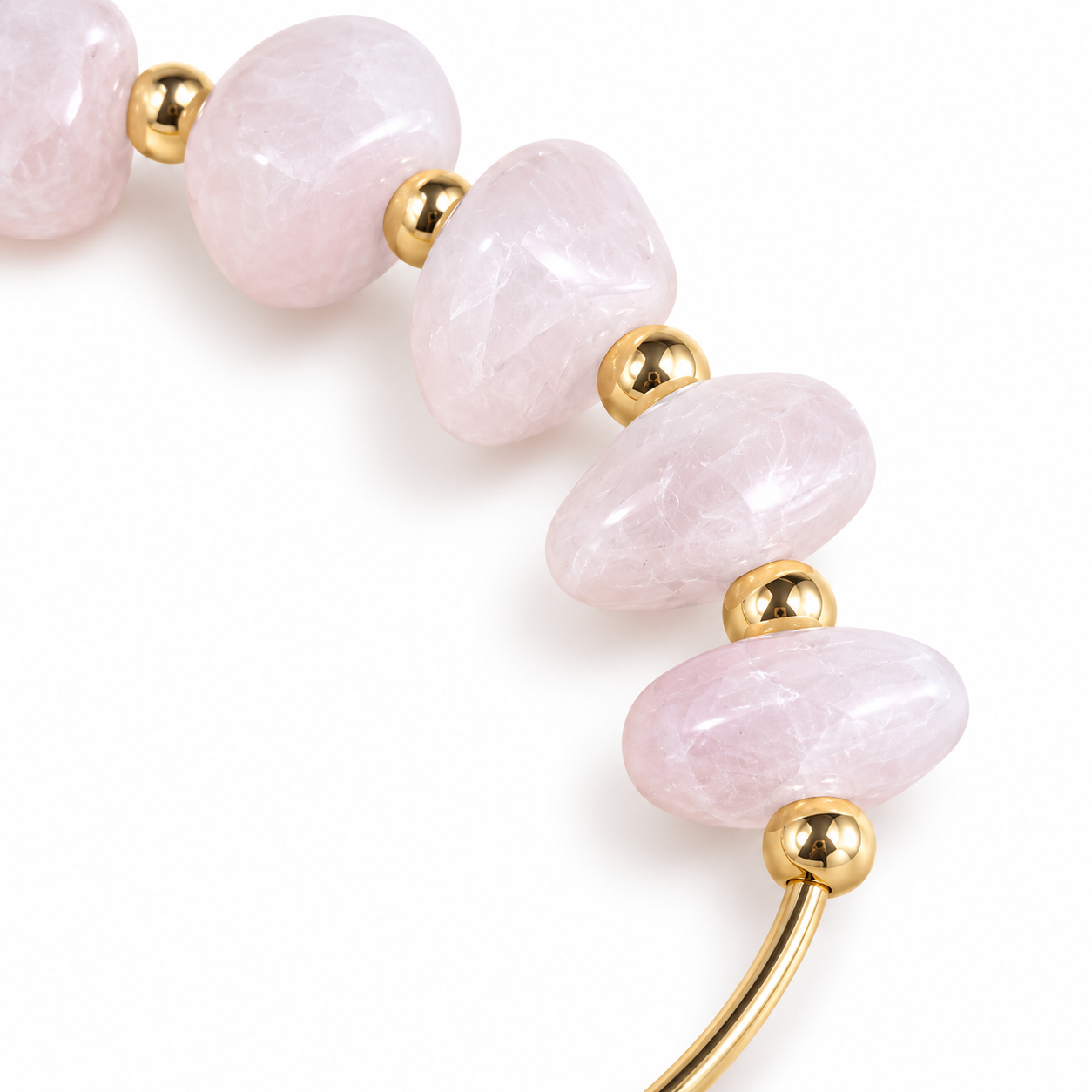 Terço Adorno Decorativo Quartzo Rosa com Cruz de Madrepérola