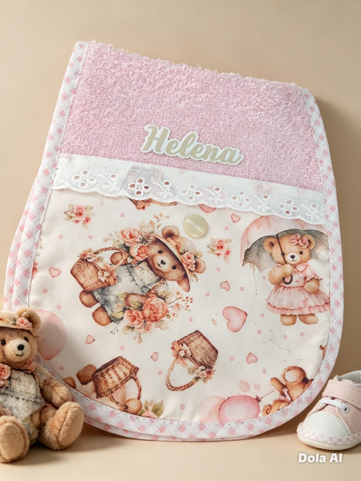 🩷 Babador de Ombro Atoalhado com Bolso Personalizado.
