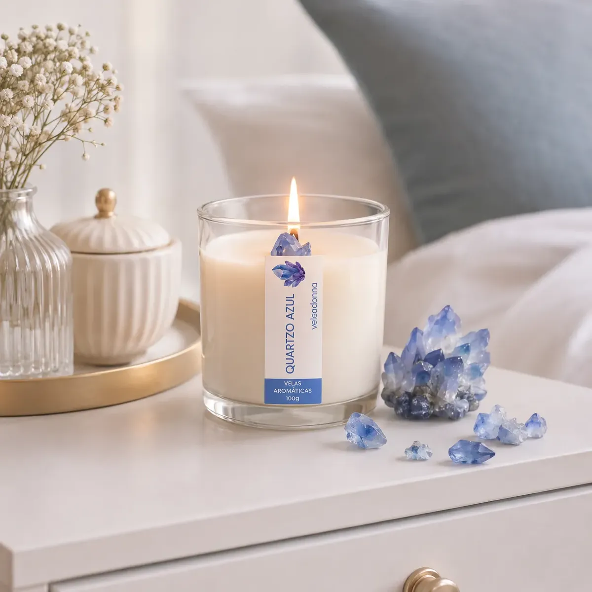 Vela Aromática Quartzo Azul 180g Artesanal Premium