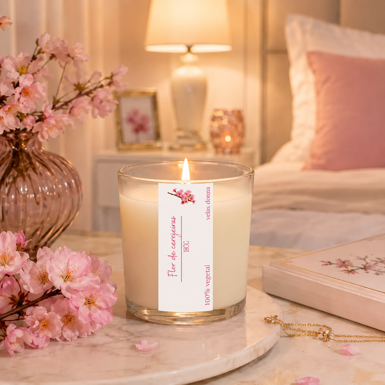 Vela Aromática Flor De Cerejeira 180g Para Casa Decorativa