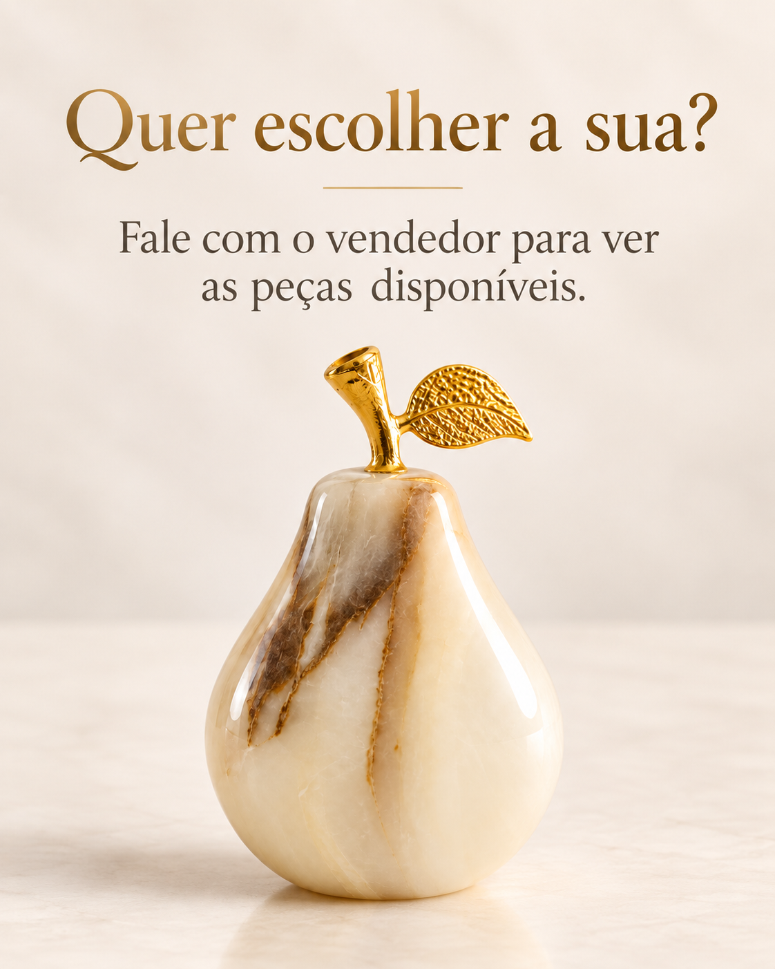 Pera Decorativa em Ônix Paquistanês Pedra Natural com Detalhe Dourado